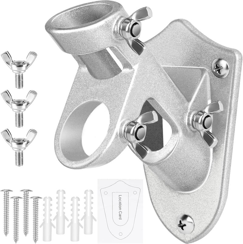 HPGOED Flag Pole Holder, Outside House Flag Pole Bracket, Heavy Duty Metal Flag Mount, Aluminum Alloy Mounting Brackets, Outdoor Flag Holder- Strong Rust Free, Dual Position 1 inch Silver - Image 1
